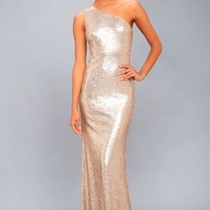 Timeless Story Matte Rose Gold Sequin One-Shoulder